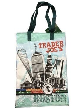 NEW Trader Joe's Boston Reusable Tote Bag - Teal, Green, Red